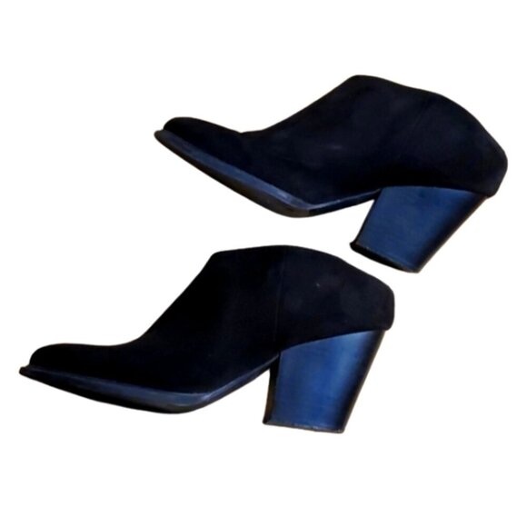 Brash Women's Faux Suede Black Ankle Slip On Open Back Chunky Heel Mules Boots 9 - Picture 2 of 9